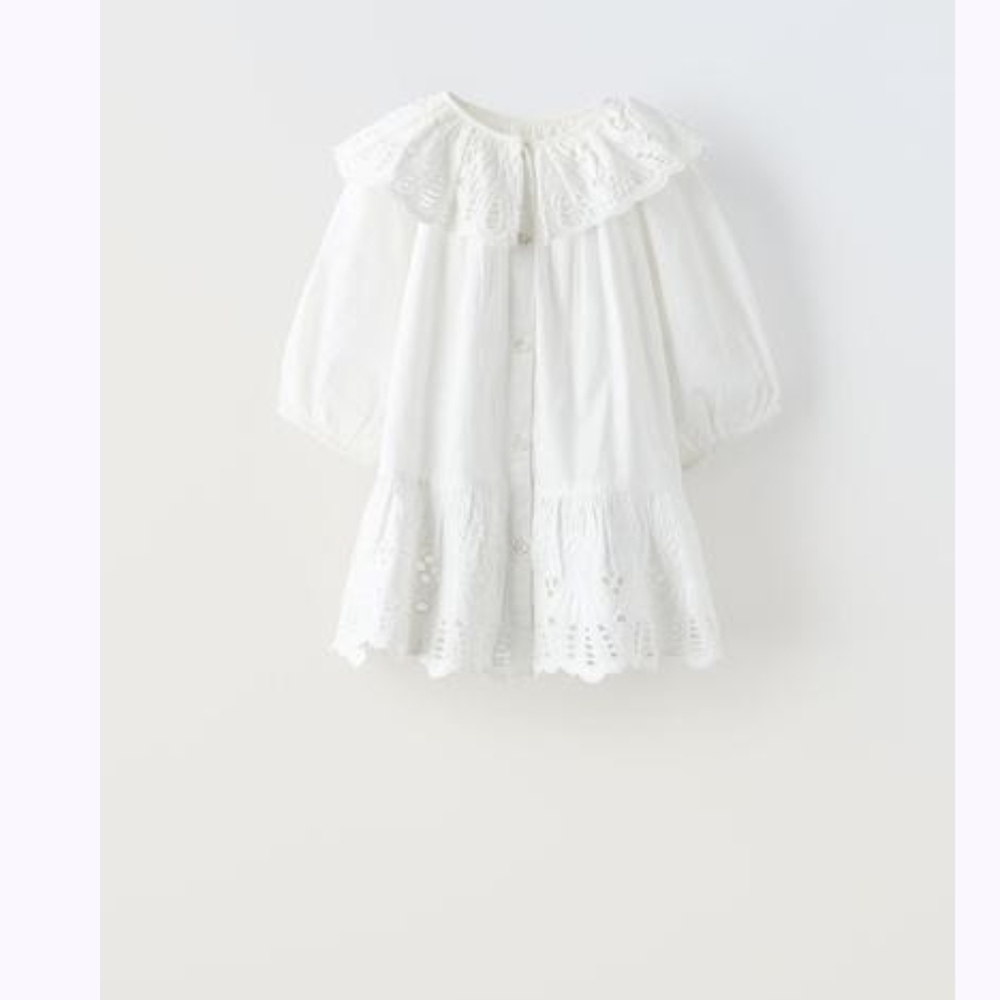 ZARA White Eyelet Lace Ruffled Kids Dress